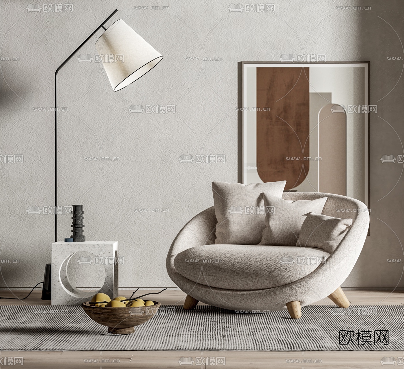 北欧布艺休闲椅su模型