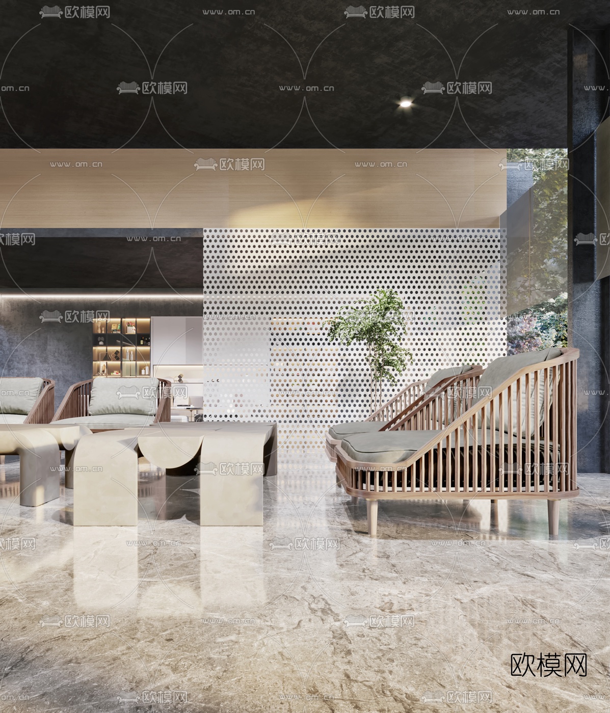 现代会所泳池休闲区3d模型下载（渲染图3）