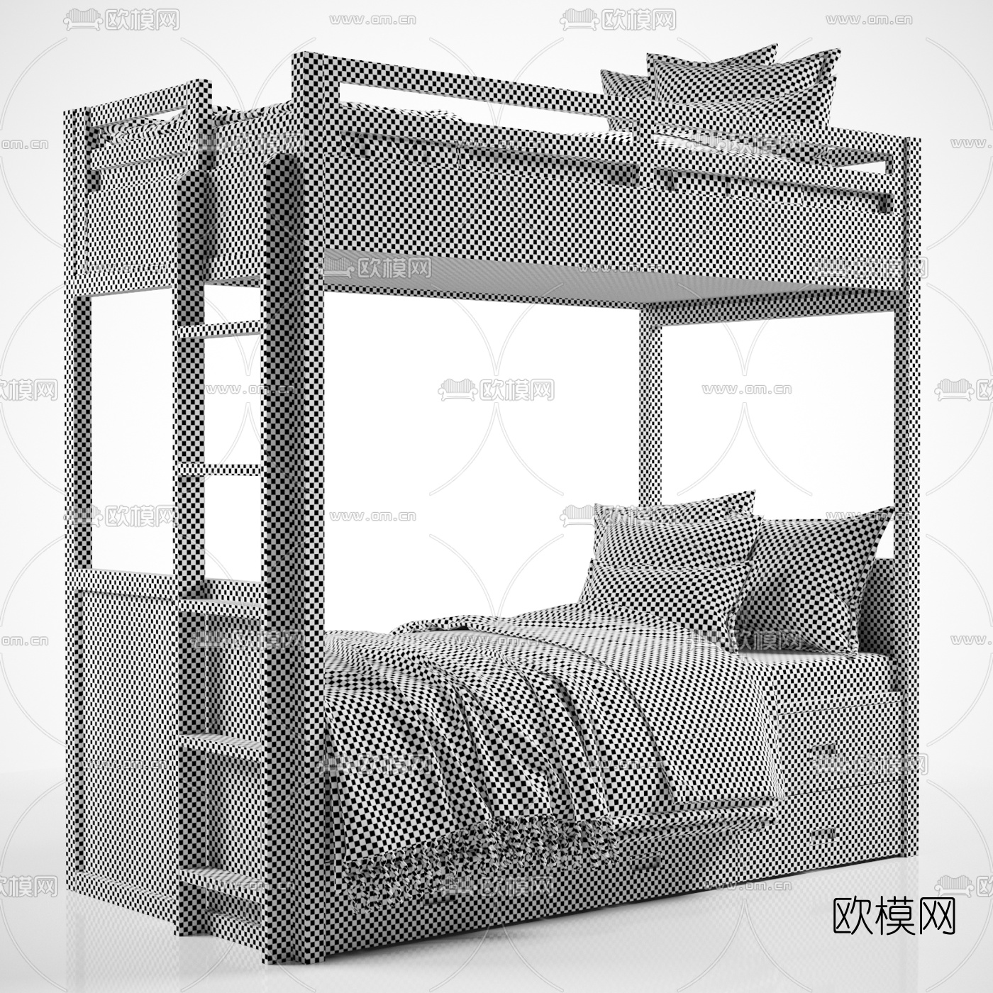 现代上下铺儿童床3d模型下载（渲染图4）