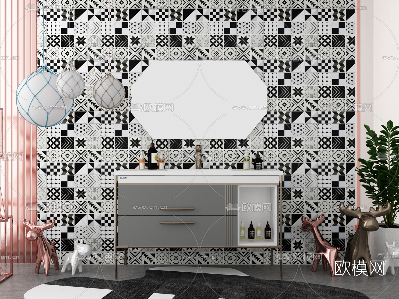 北欧轻奢浴室柜3d模型下载（渲染图1）