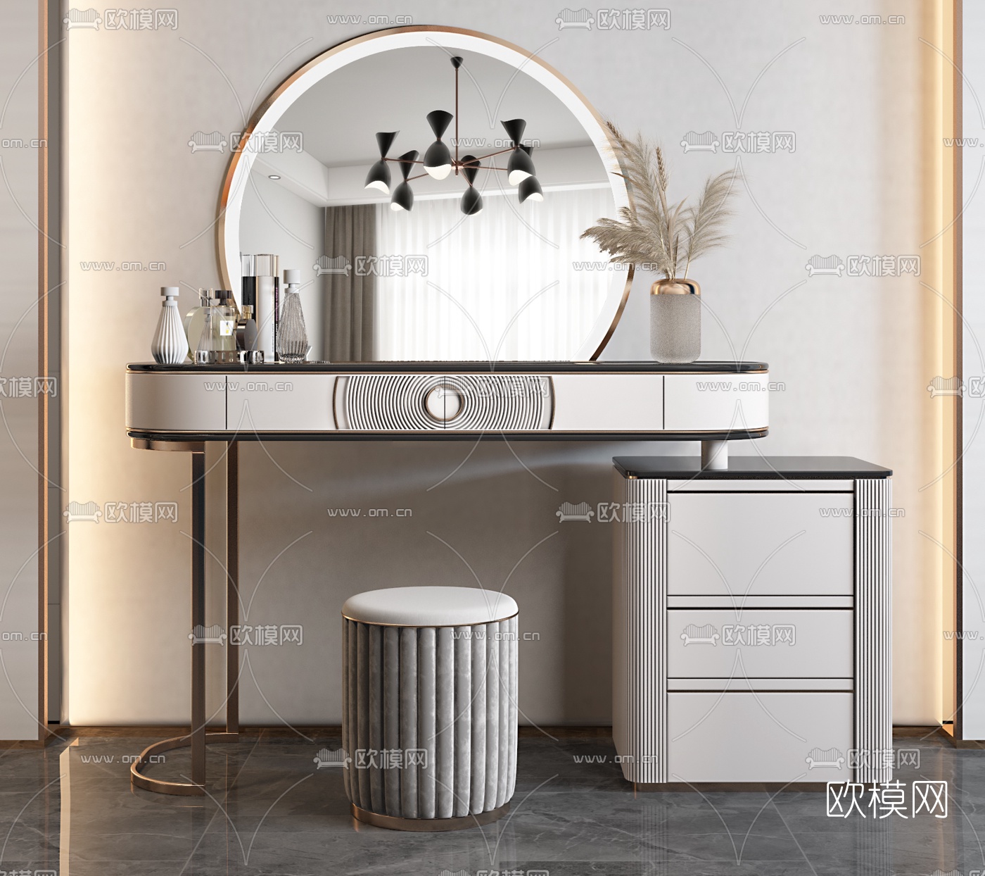 现代梳妆台3d模型下载（渲染图1）