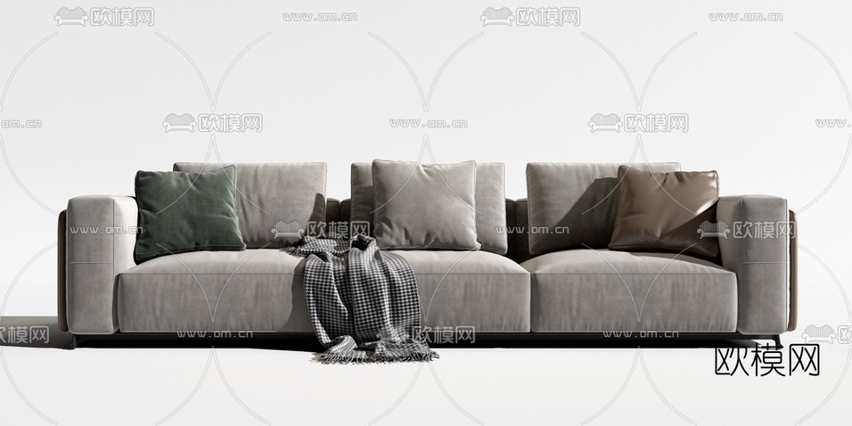 现代布艺多人沙发 三人沙发3d模型下载(渲染图2)