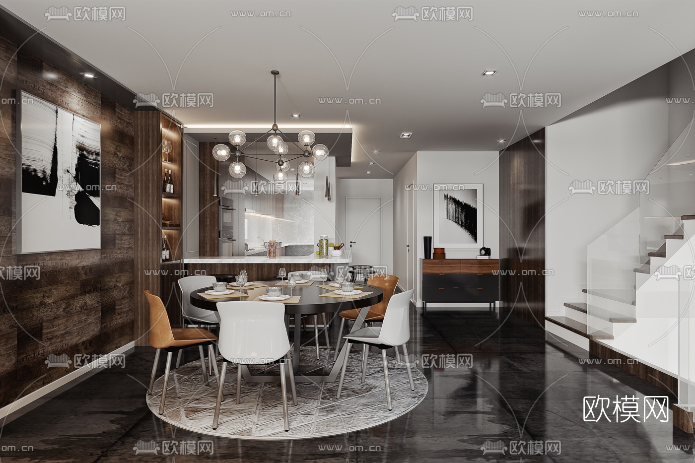 现代跃式客厅餐厅3d模型