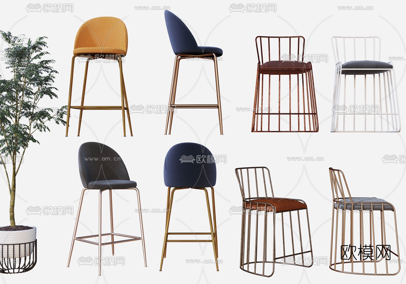 现代金属吧台椅3d模型下载（渲染图1）