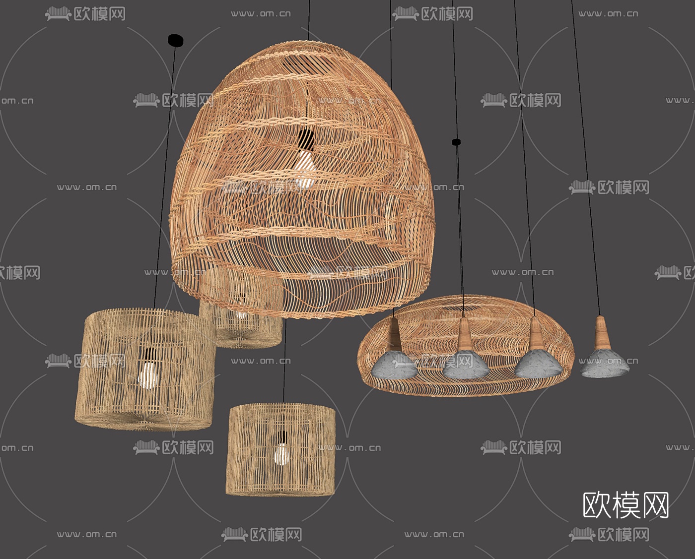 新中式编织吊灯su模型下载（渲染图2）