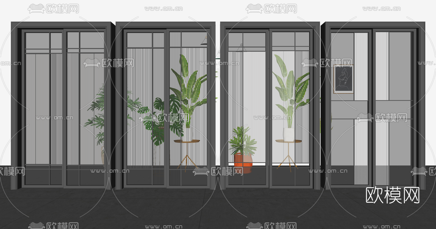 现代玻璃推拉门su模型