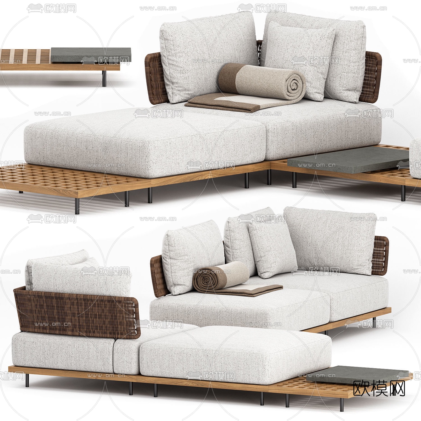 现代藤编户外沙发3d模型下载（渲染图3）