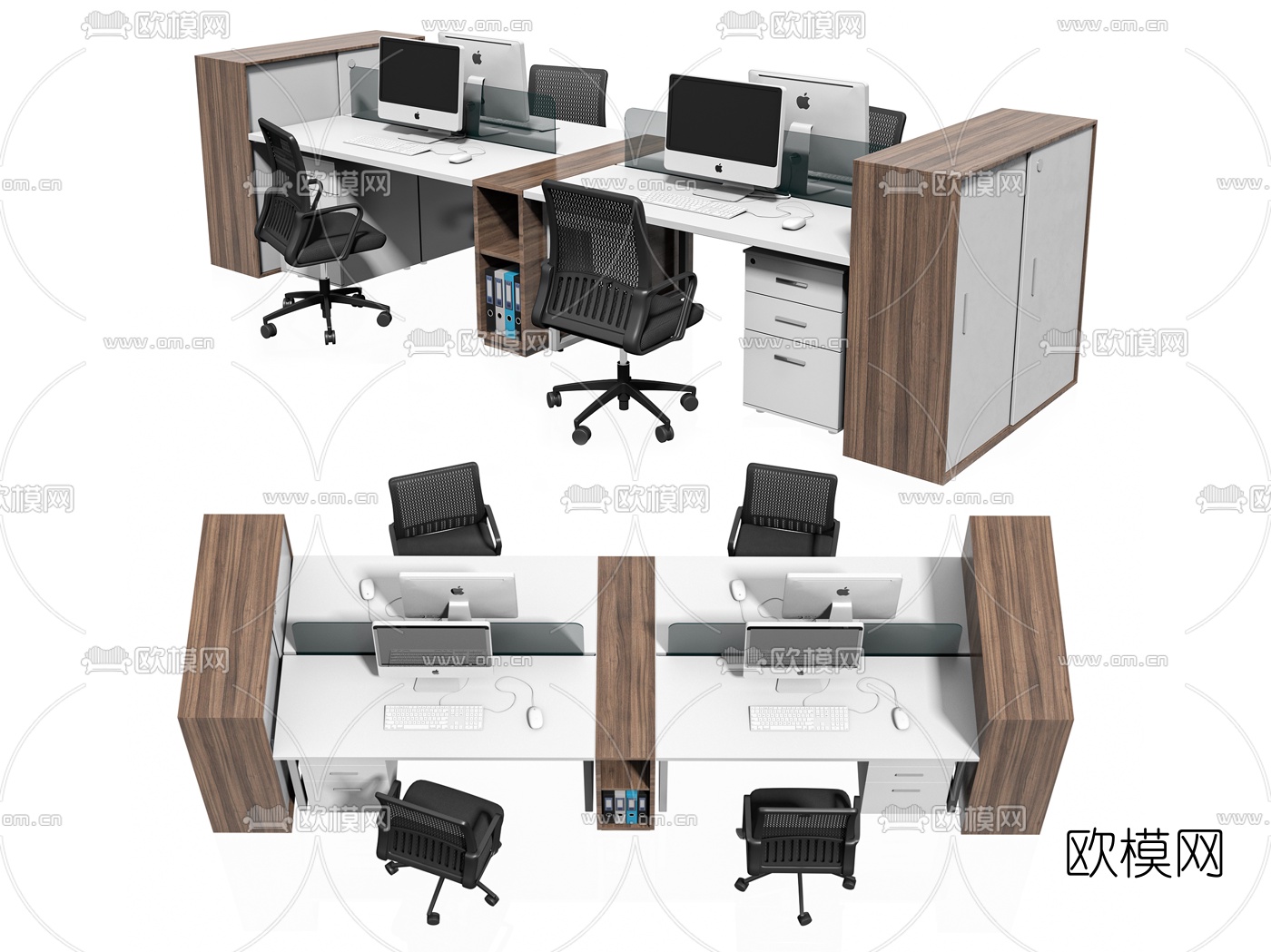 现代办公桌椅卡位3d模型下载（渲染图3）