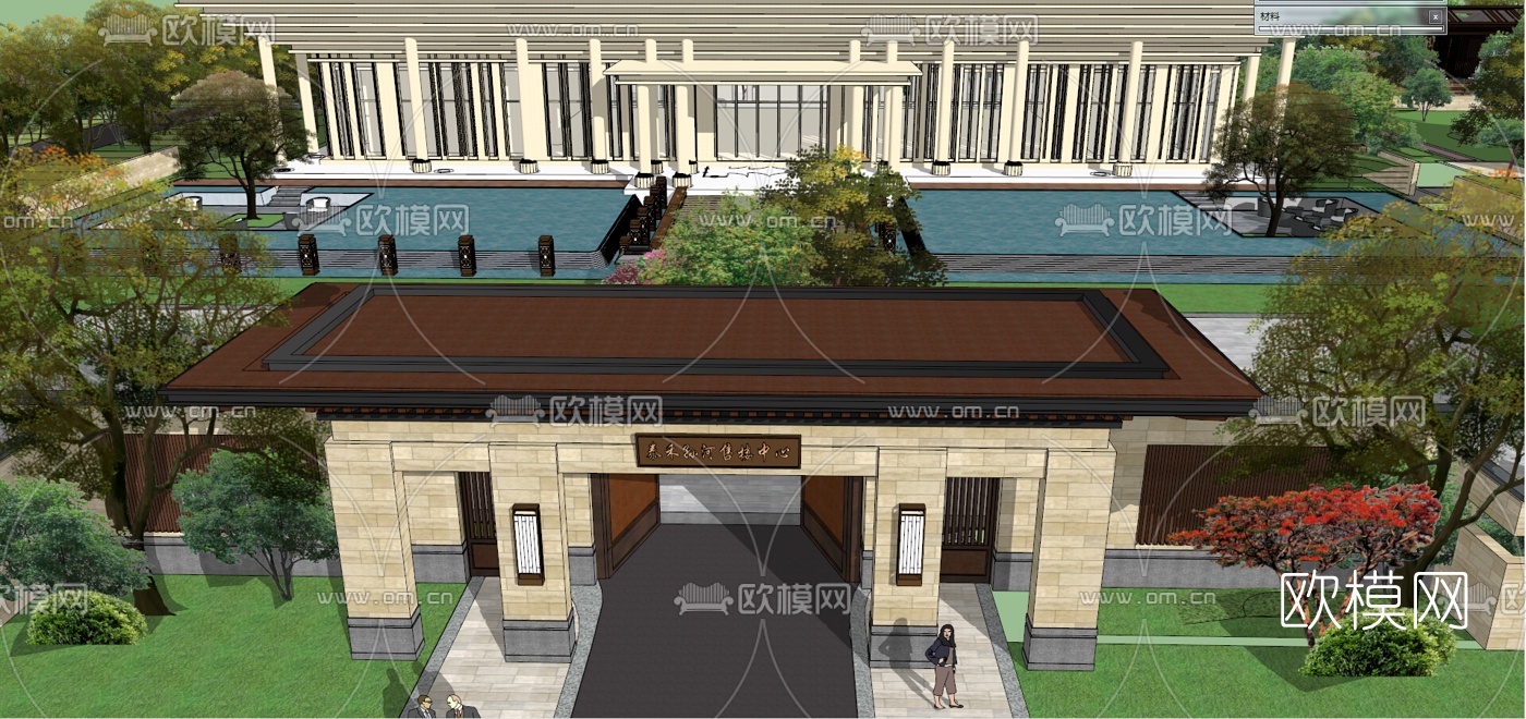 中式园林景观大门su模型下载（渲染图8）