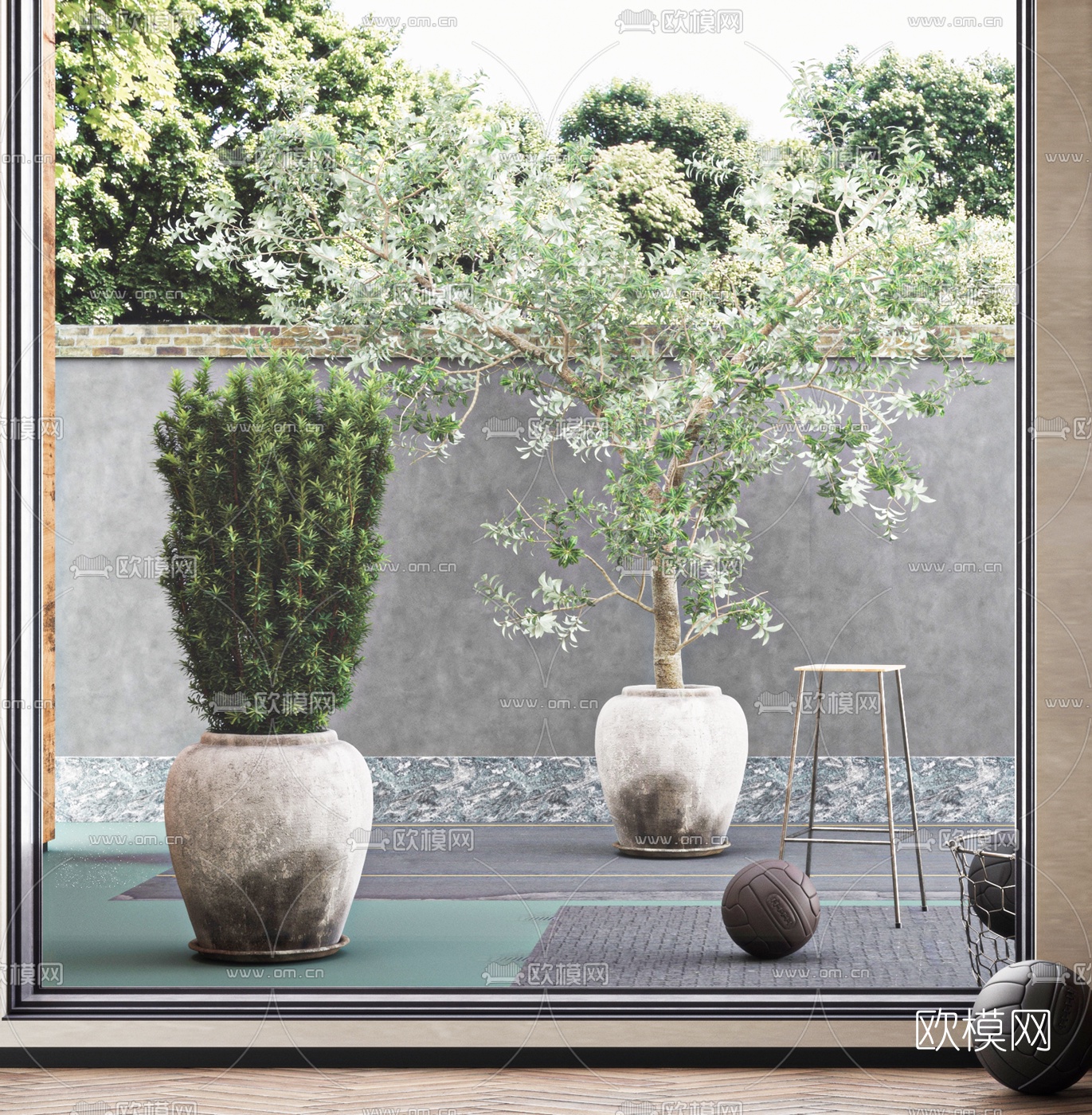 现代花盆栽3d模型