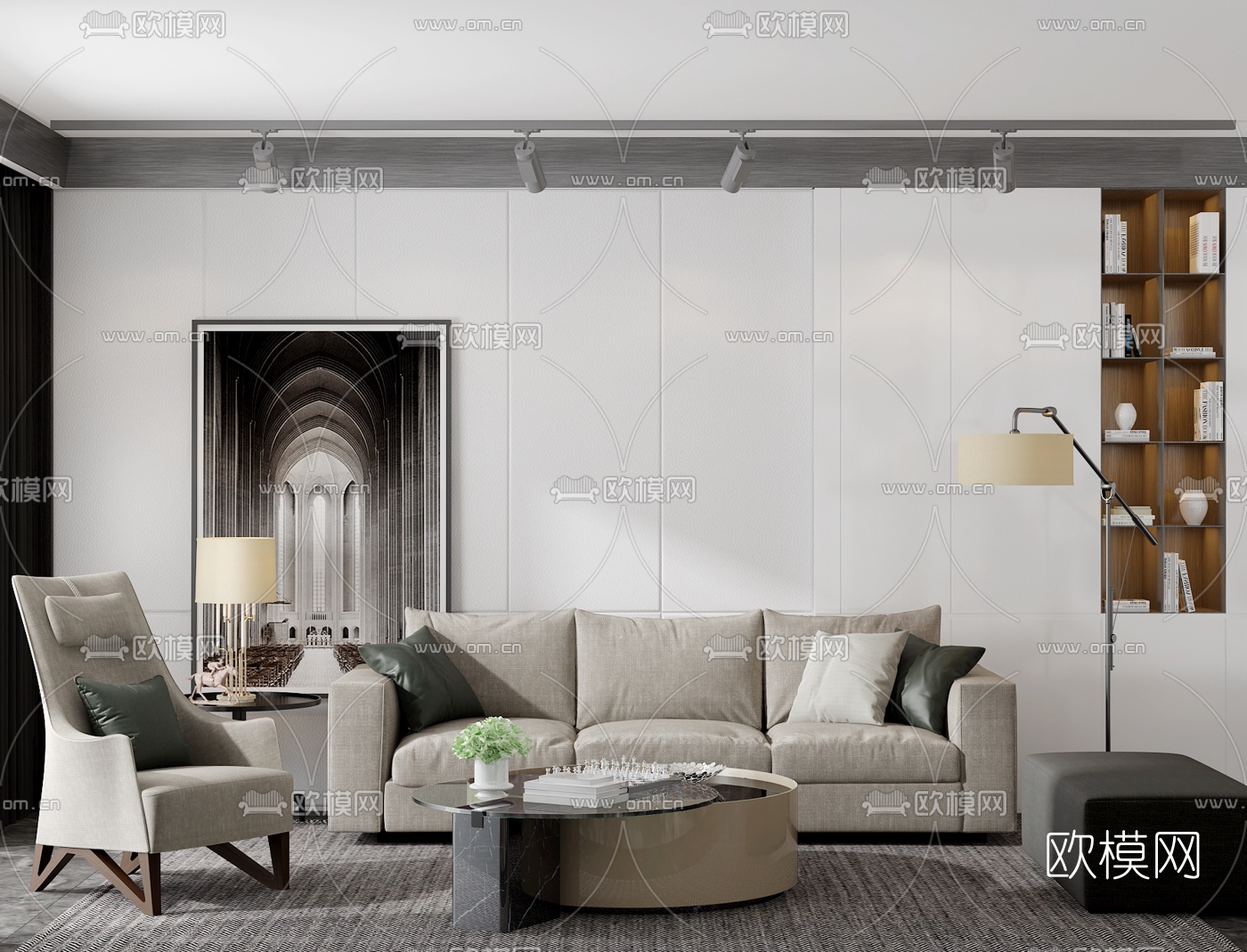 北欧布艺组合沙发3d模型下载