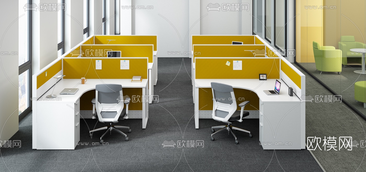 现代办公桌卡位3d模型