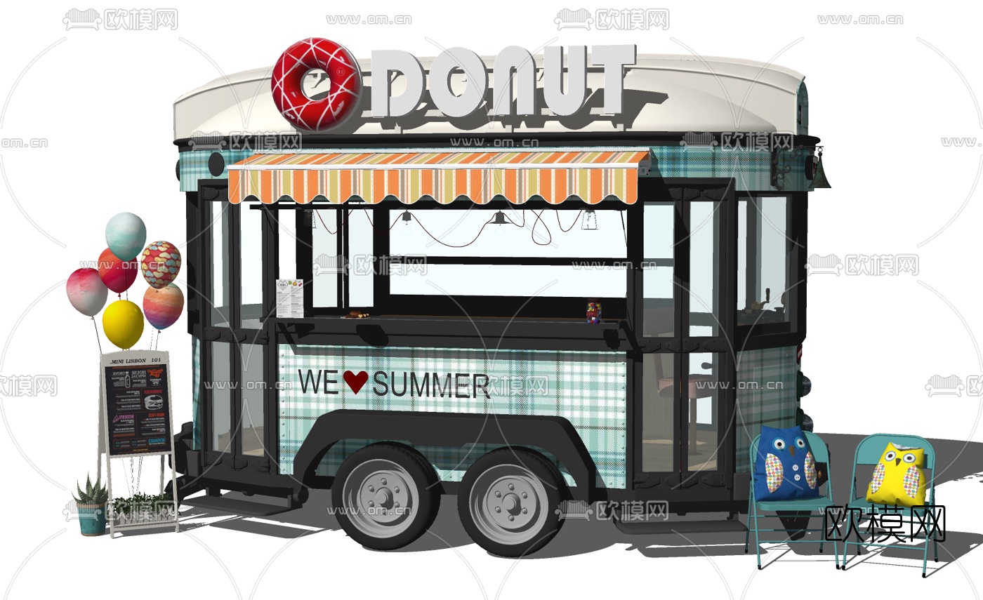 工业风商场售货车移动摊位su模型下载