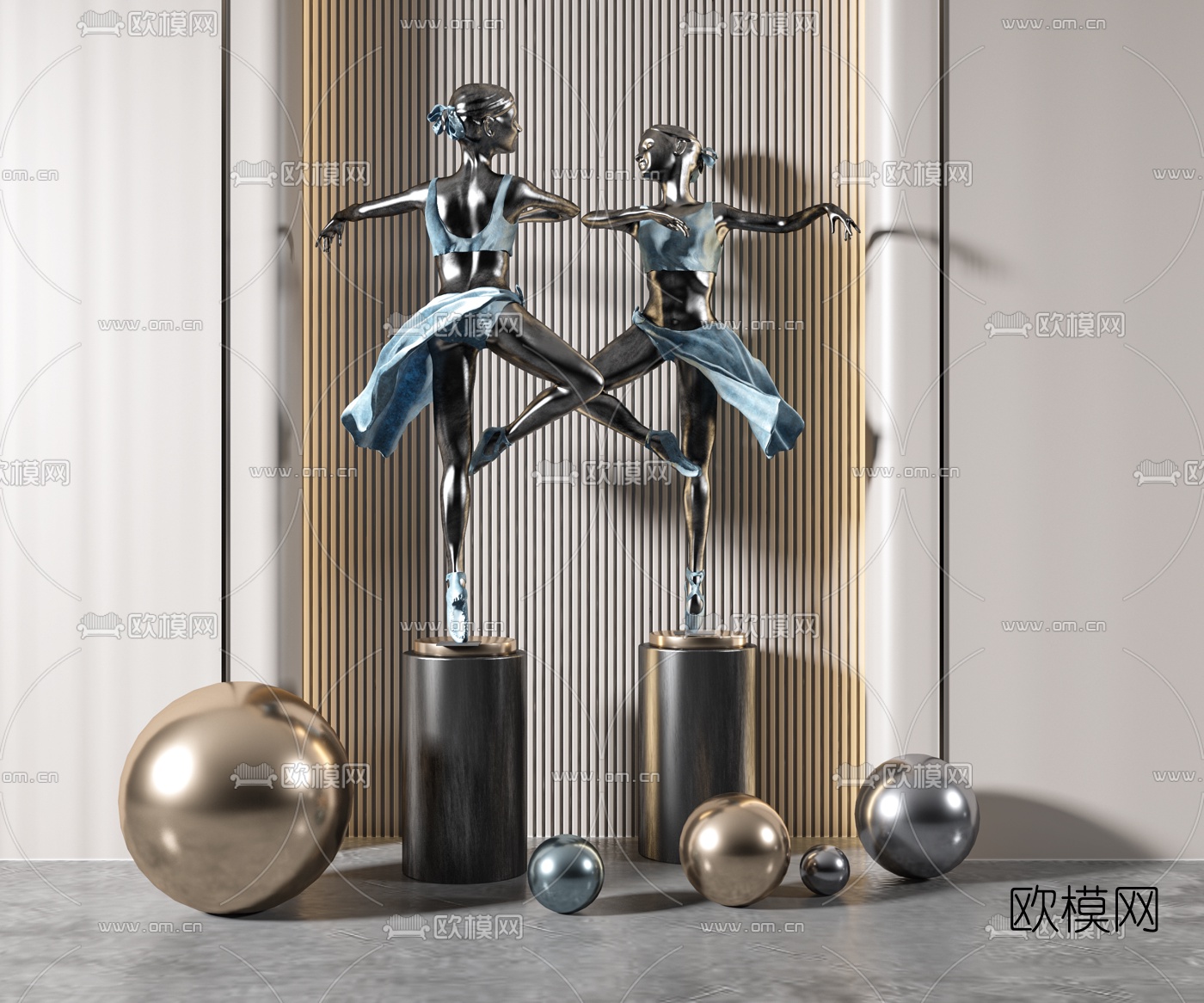 现代跳舞少女雕塑3d模型
