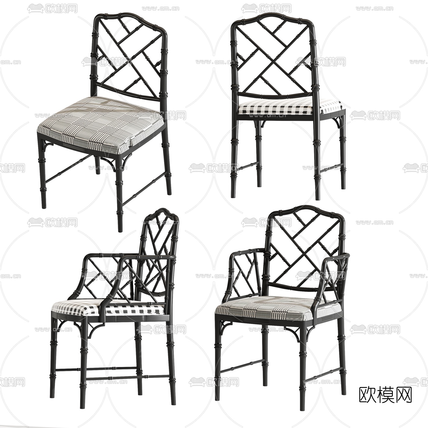 简欧布艺单椅3d模型下载