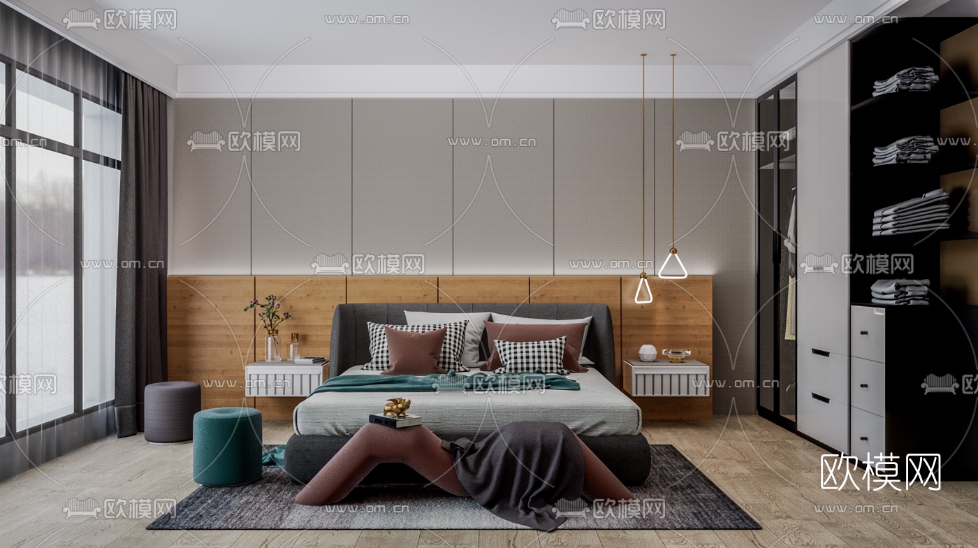 北欧卧室su模型下载