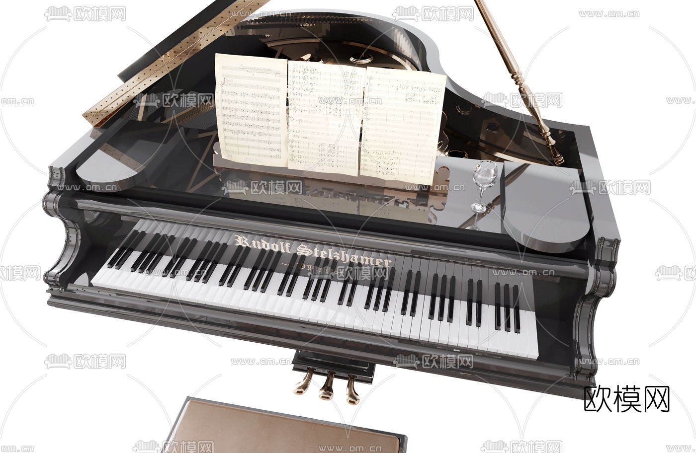 欧式轻奢钢琴3d模型下载（渲染图2）