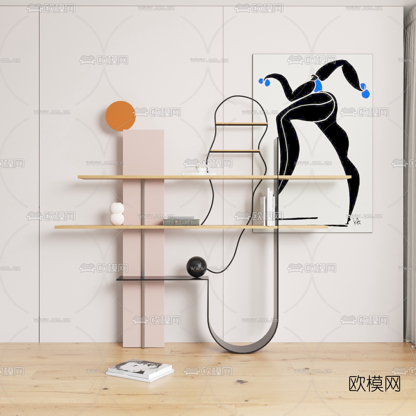 北欧极简装饰架书架3d模型