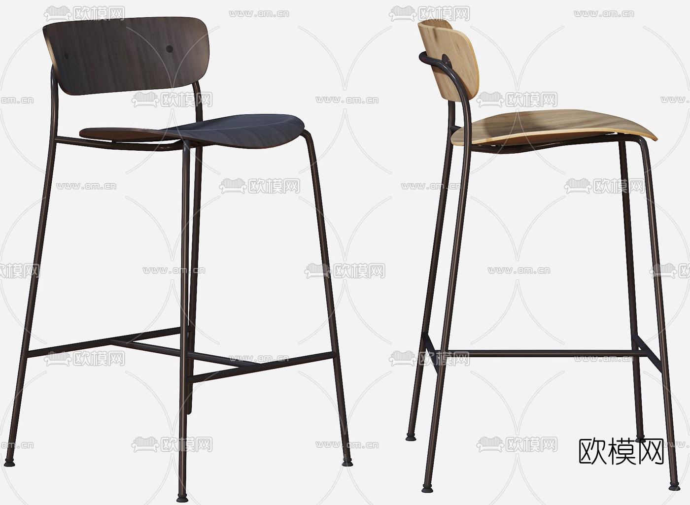 北欧原木吧台椅3d模型下载（渲染图4）