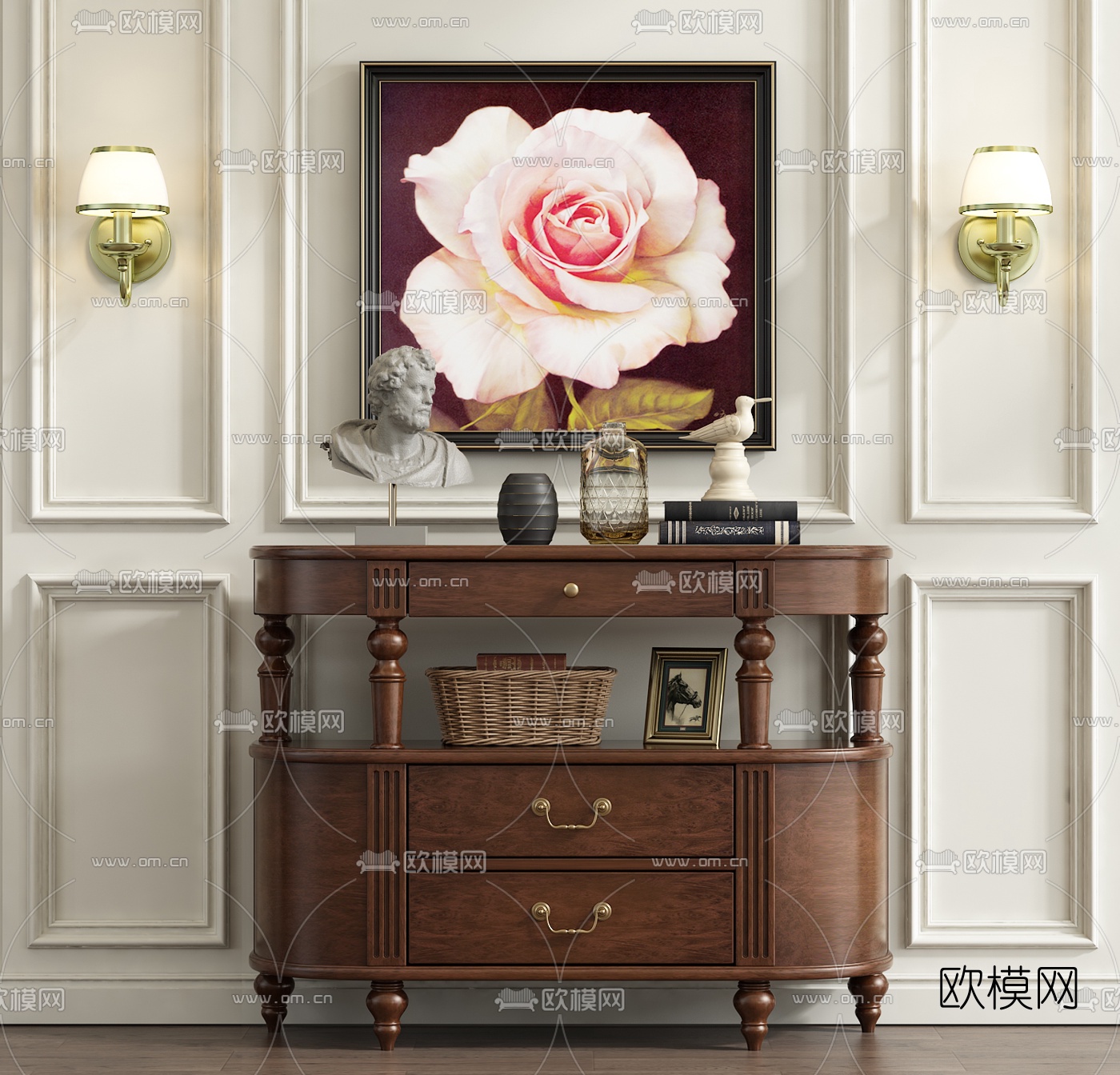 美式实木端景柜3d模型