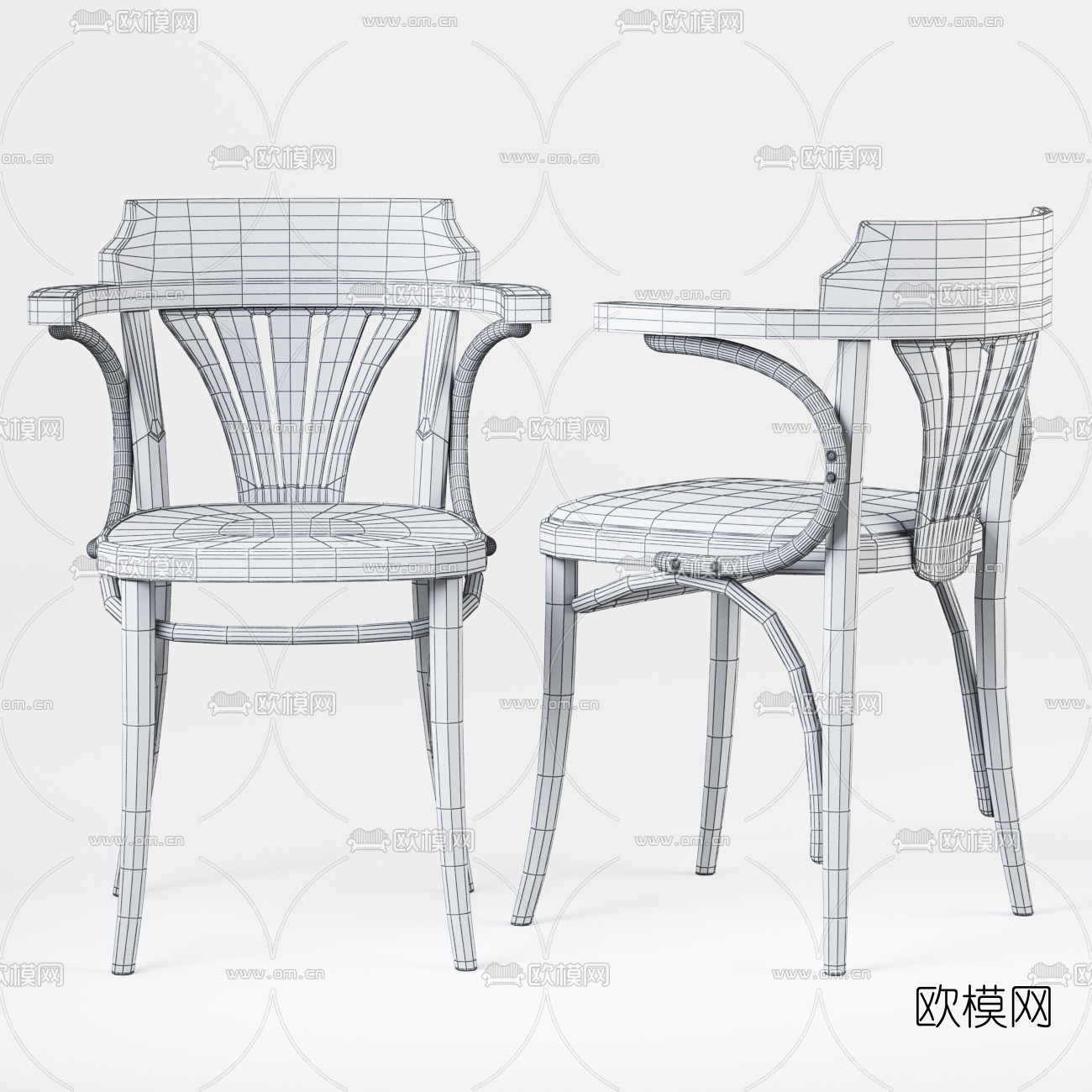 美式扶手单椅餐椅3d模型