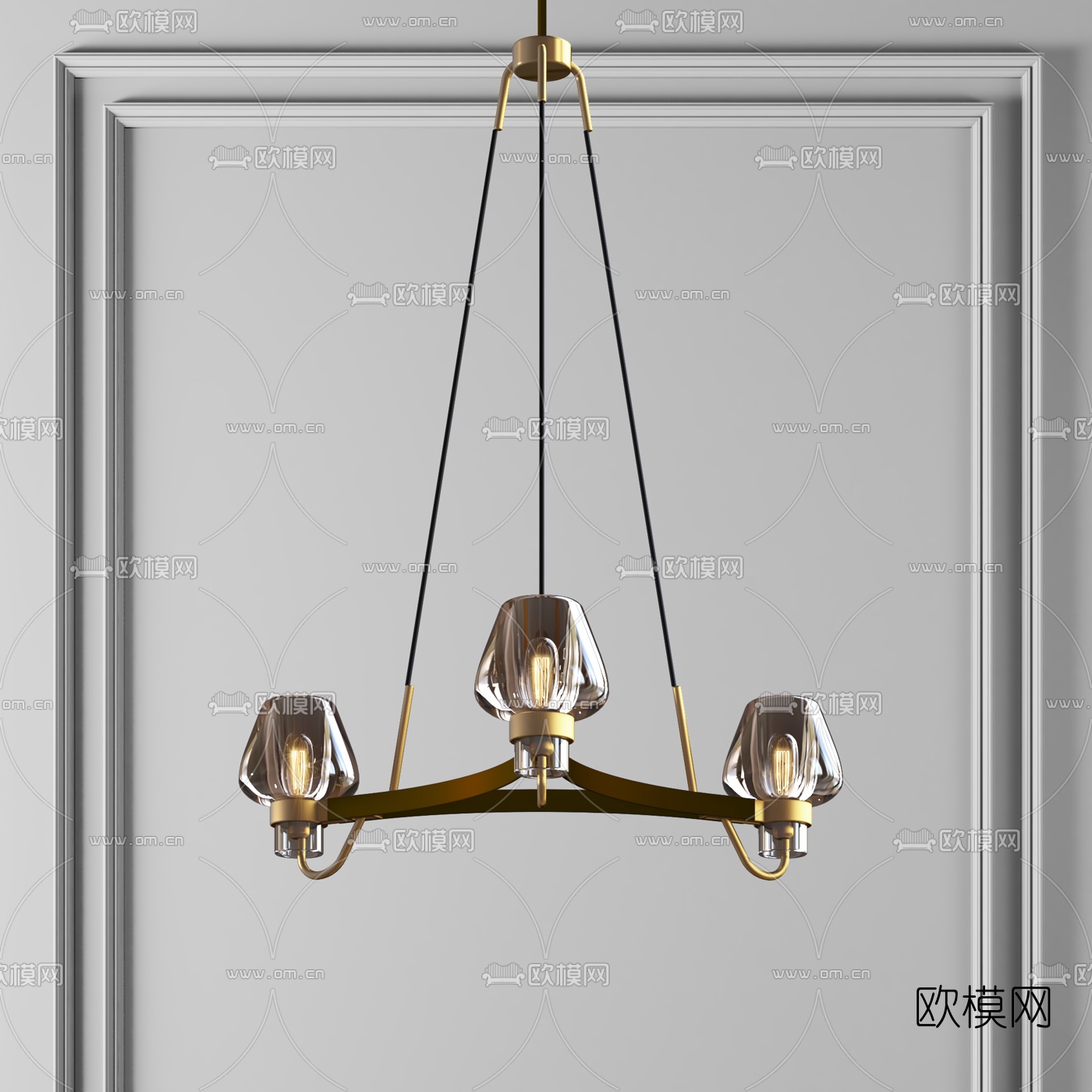 美式轻奢烛台吊灯3d模型下载（渲染图2）