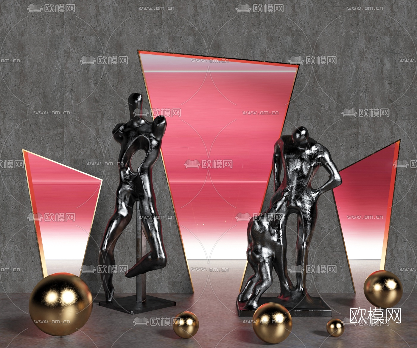 现代抽象人形雕塑3d模型下载