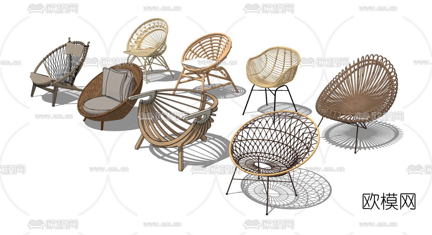 现代户外藤编椅su模型下载（渲染图2）