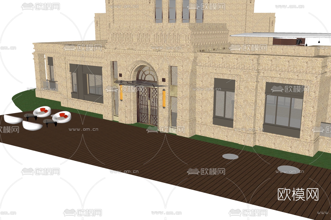 欧式酒店外观su模型下载