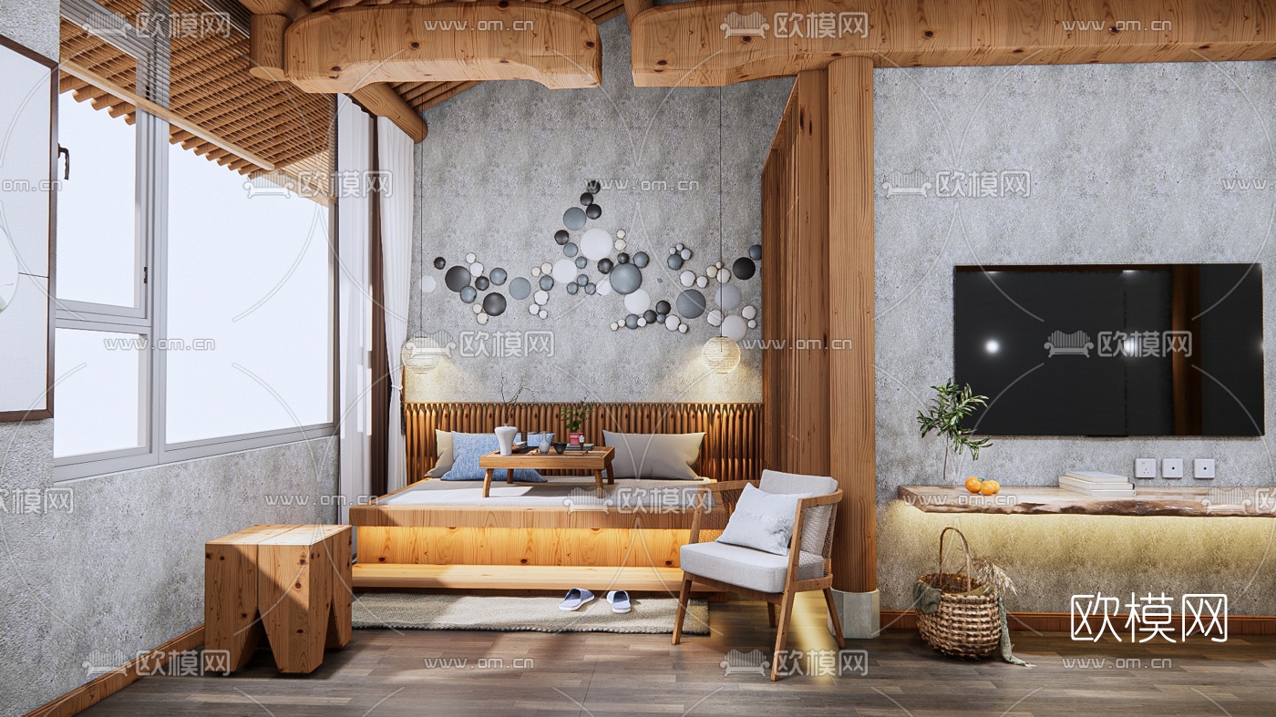 现代民宿su模型下载（渲染图1）