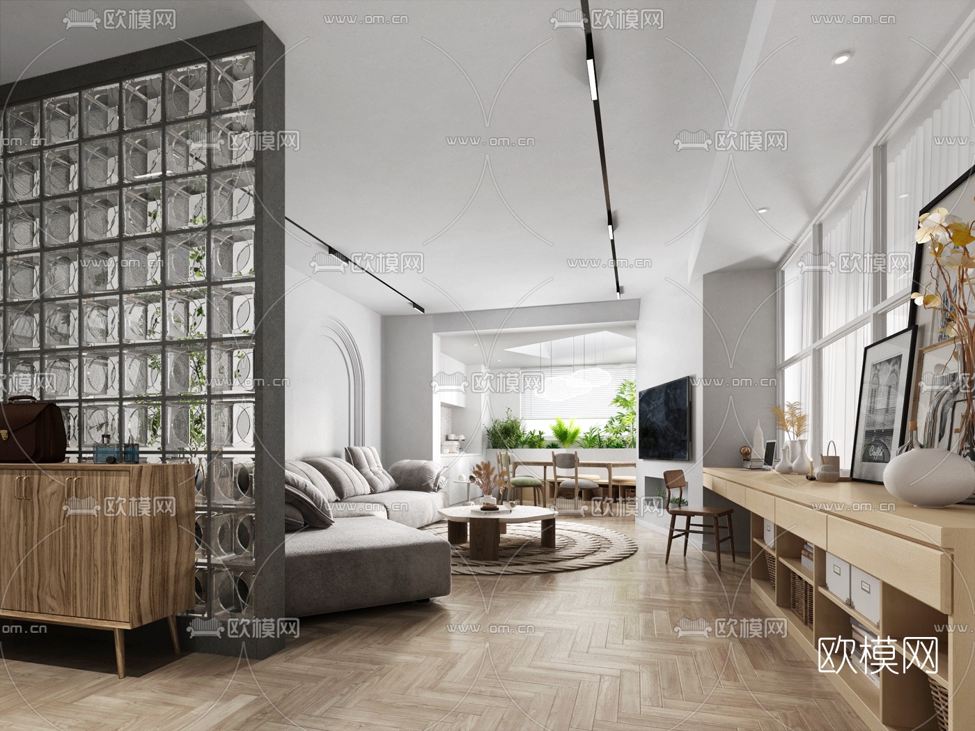 北欧客厅餐厅3d模型下载（渲染图3）