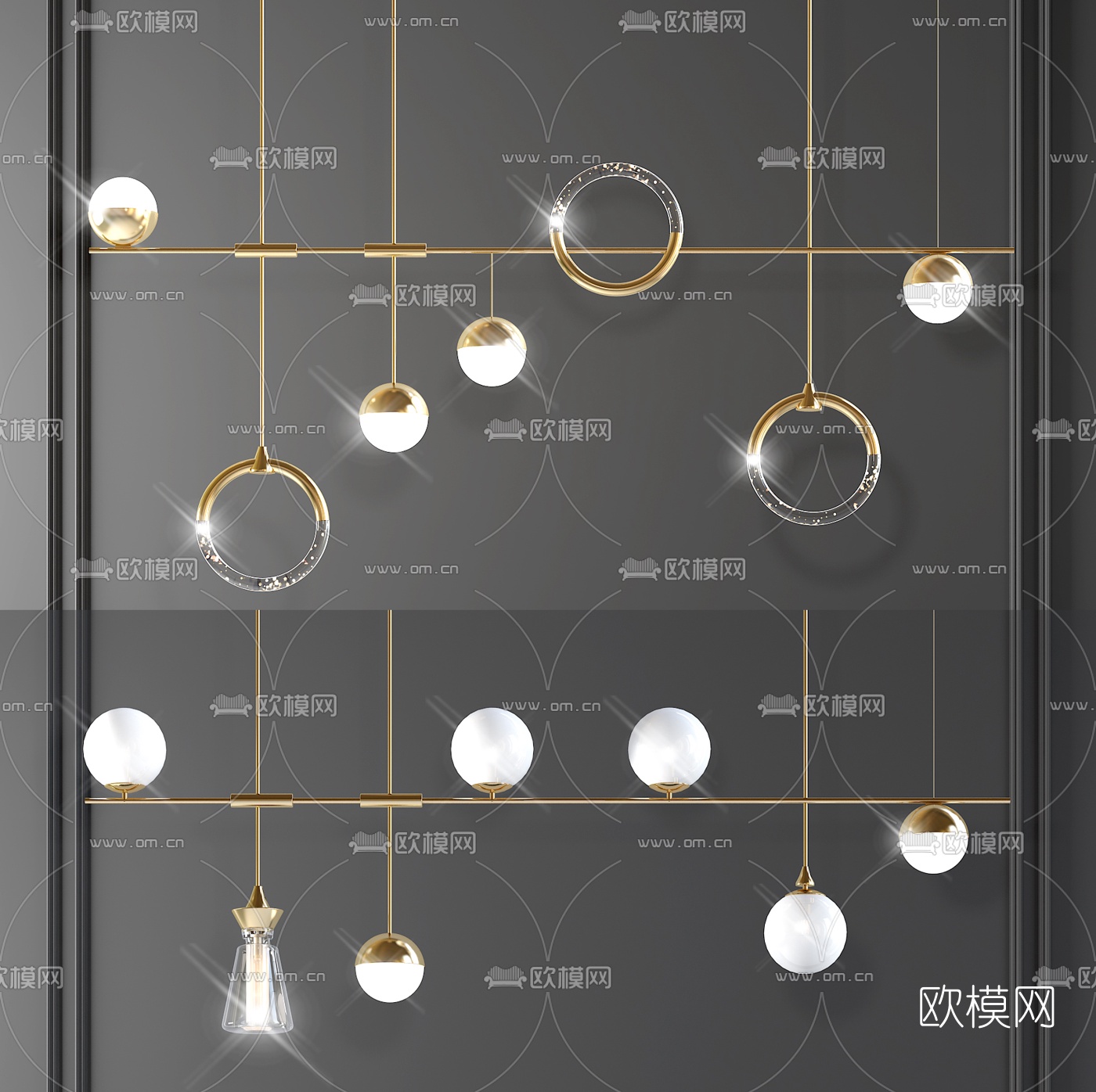 现代轻奢长条形吊灯3d模型下载_ID10075016_3dmax免费模型-欧模网