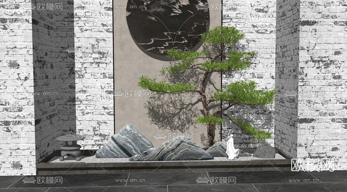 新中式景观小品su模型下载（渲染图2）