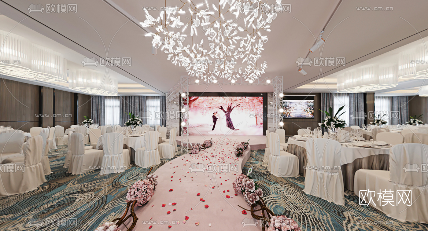 现代酒店结婚宴会厅cr全景3d模型
