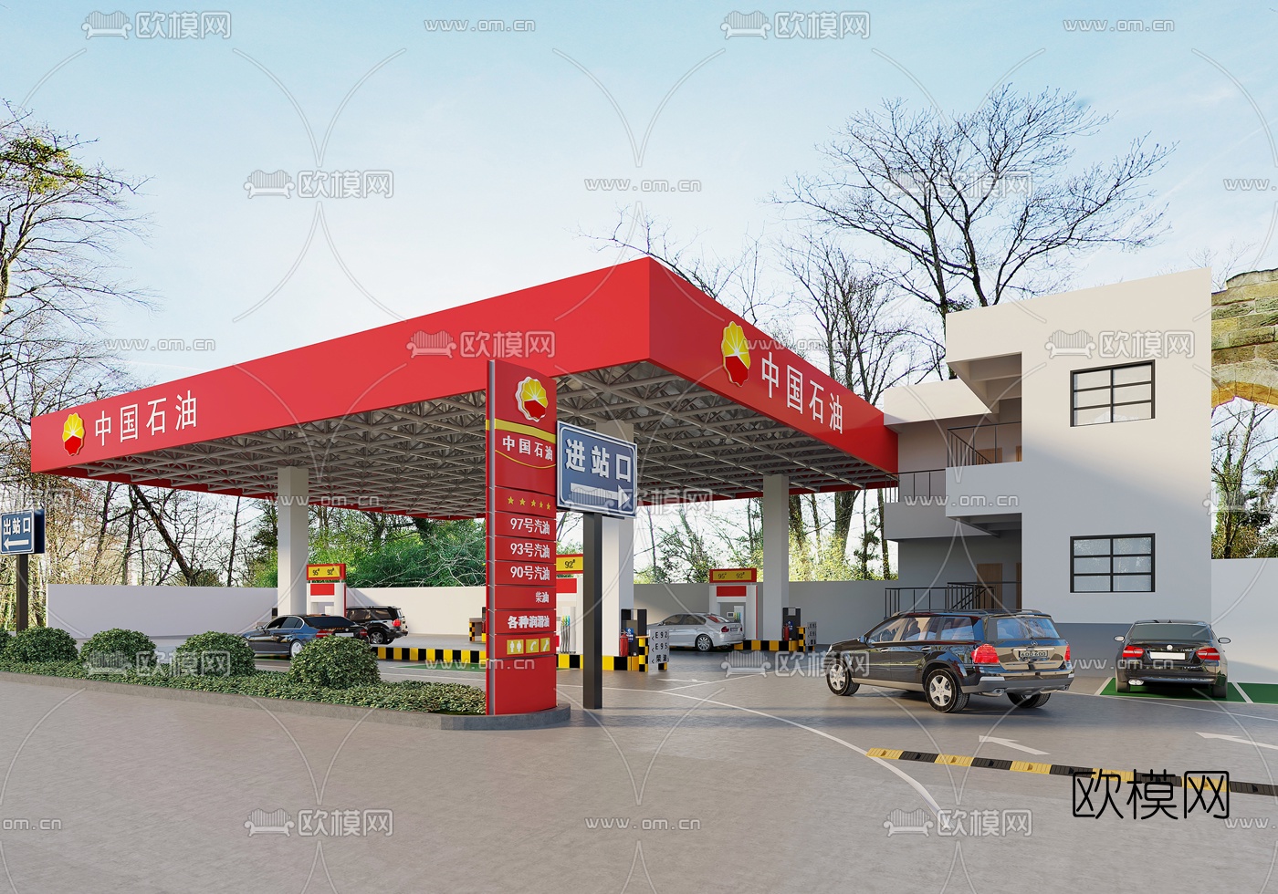 现代加油站建筑外观3d模型