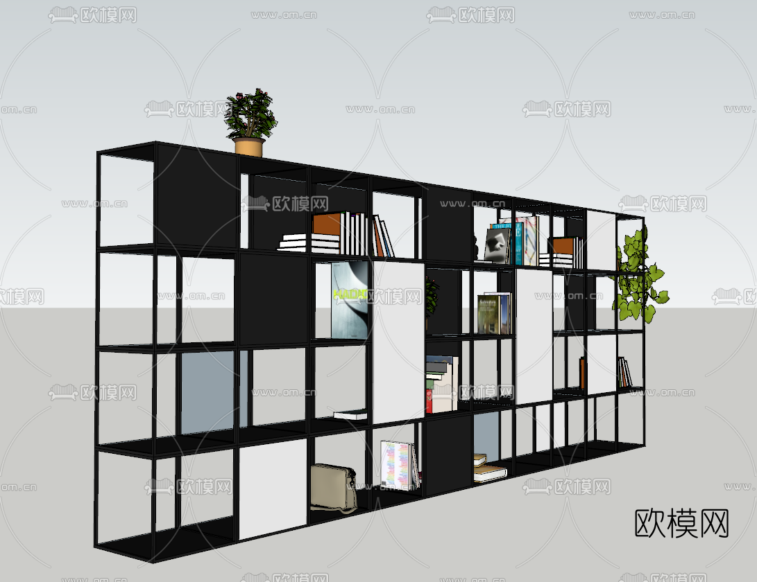 工业风铁艺书架su模型下载（渲染图2）
