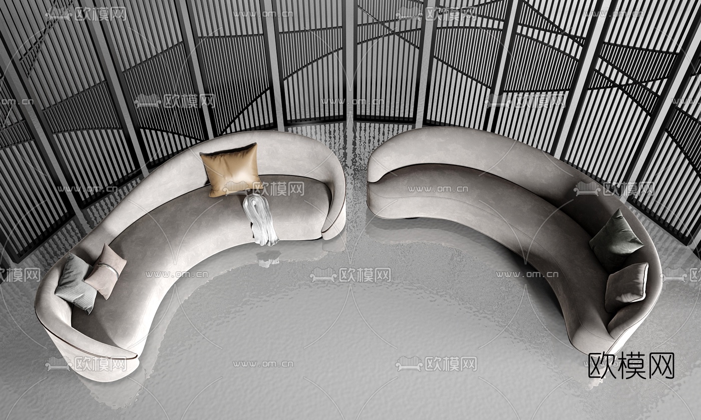 现代布艺弧形沙发3d模型下载
