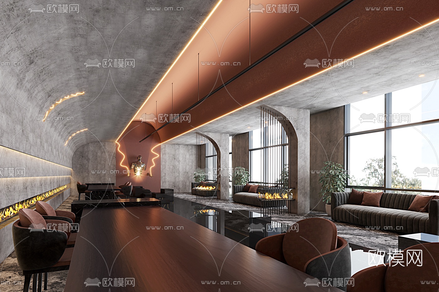 工业风酒店大堂吧3d模型