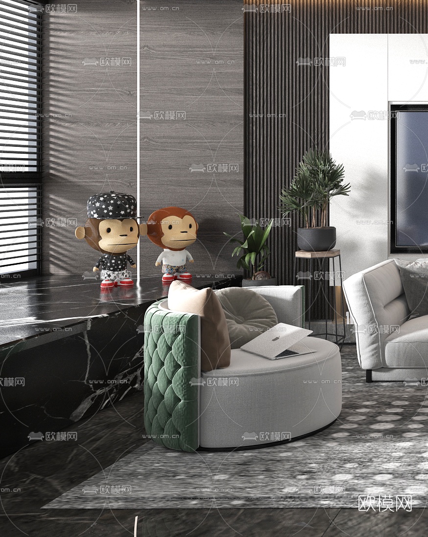 现代布艺转角沙发组合3d模型