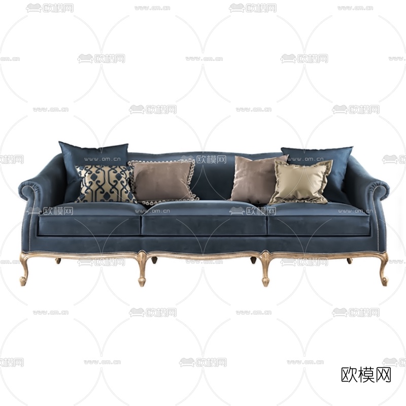 欧式布艺三人沙发3d模型下载（渲染图1）