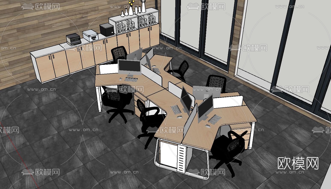 现代卡座办公桌su模型下载