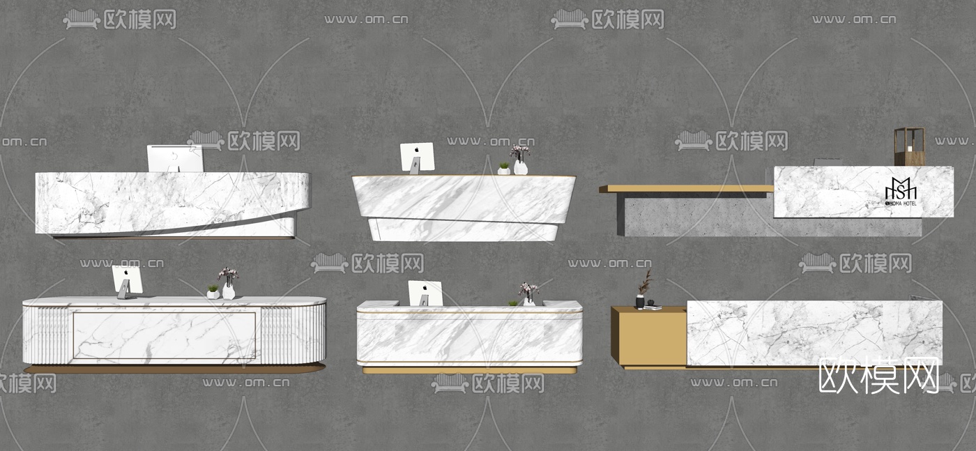 现代大理石前台su模型下载