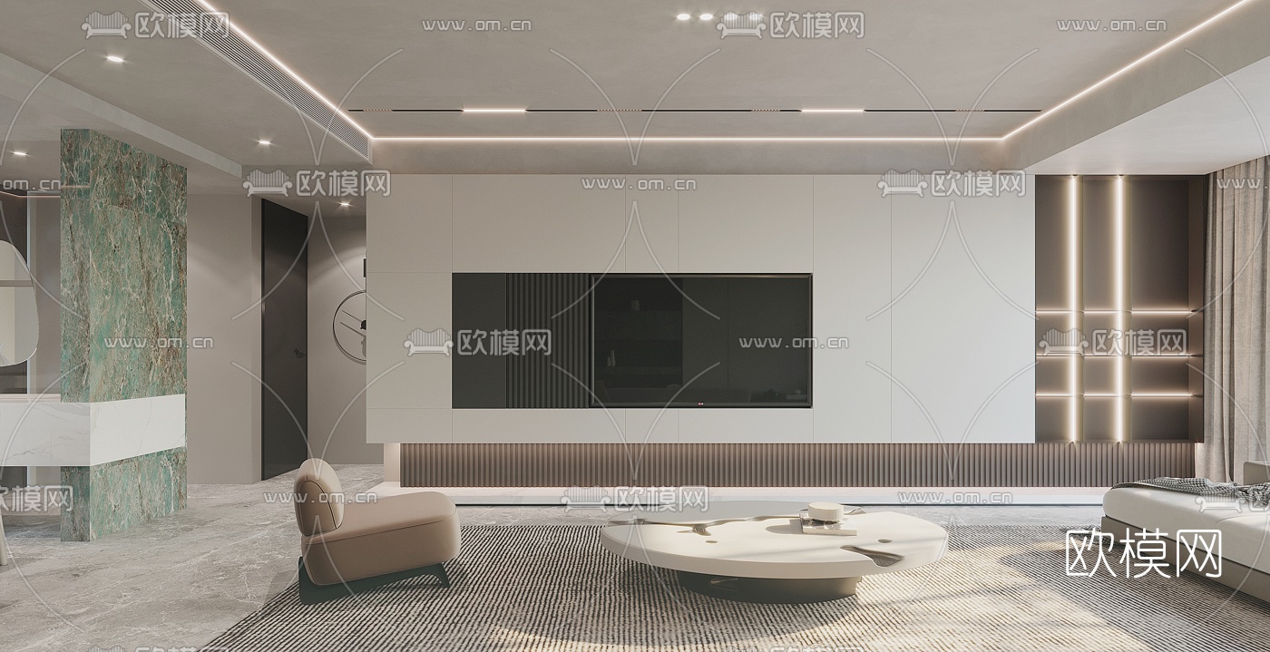 现代客厅餐厅3d模型