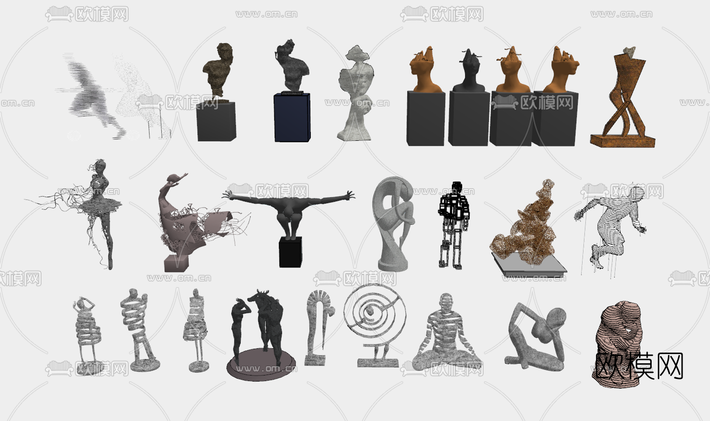 中式抽象雕塑su模型下载