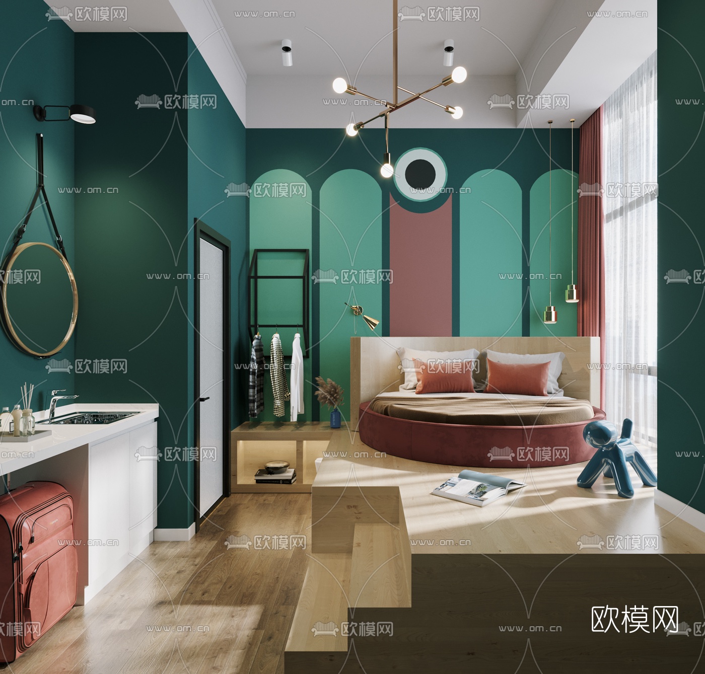 现代简约酒店客房3d模型下载