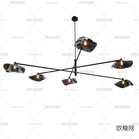 现代金属多头吊灯3d模型下载(渲染图2)