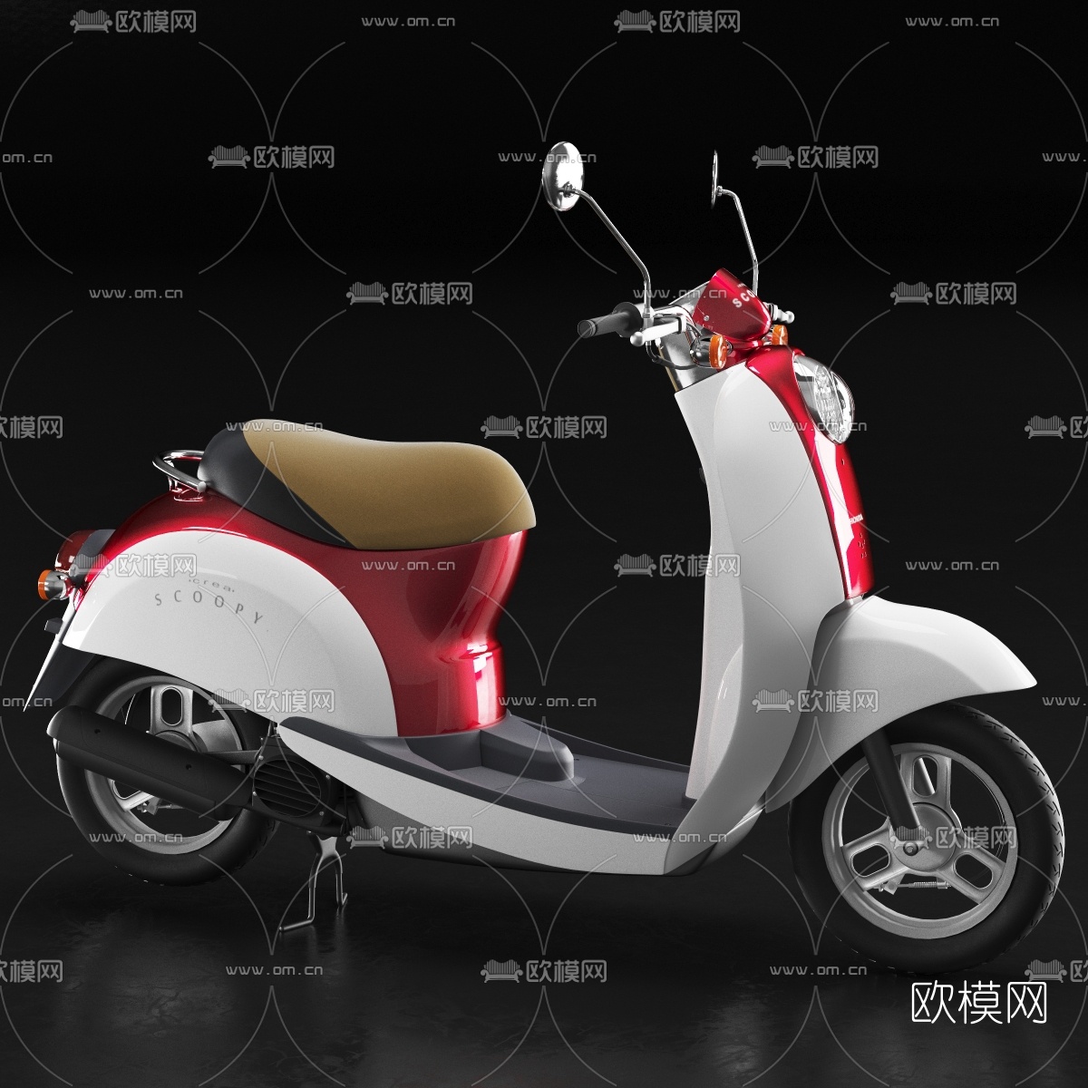 现代踏板车摩托车3d模型下载（渲染图2）