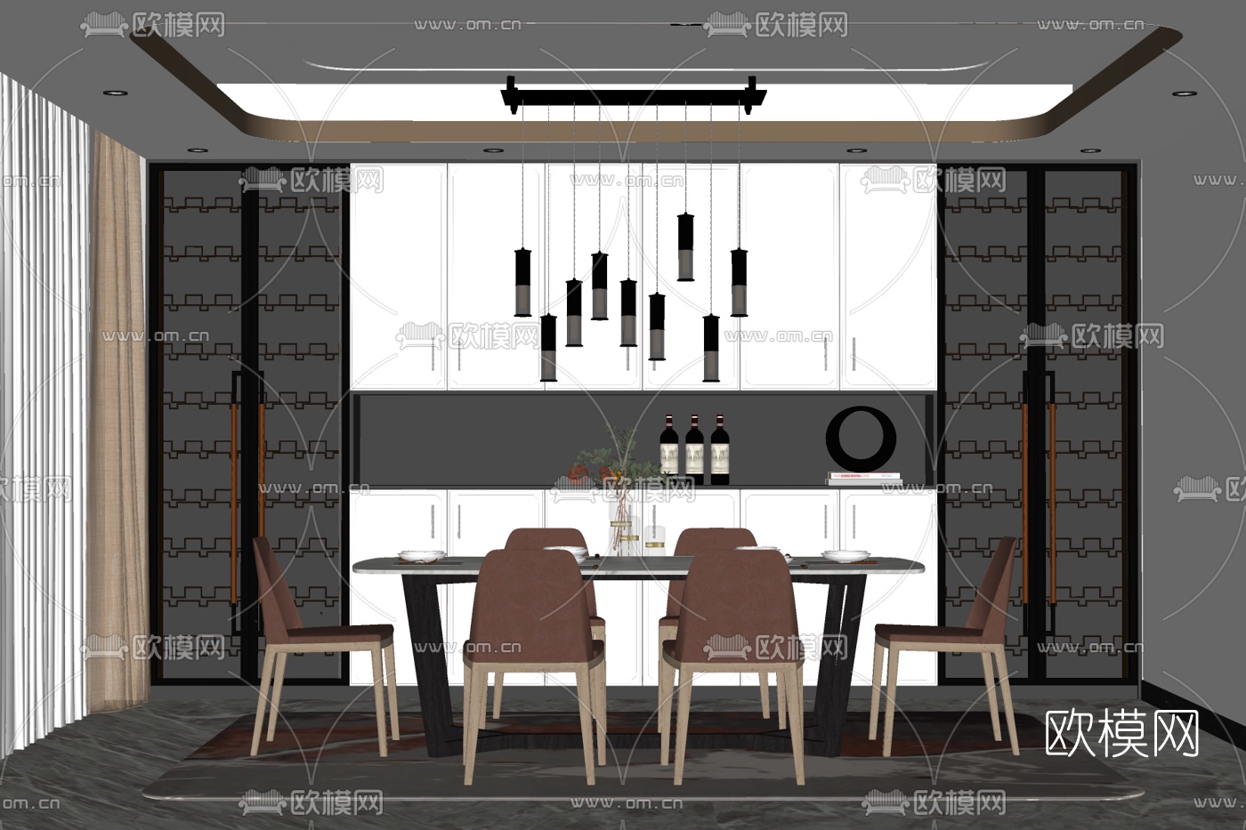 现代简约餐厅免费su模型下载