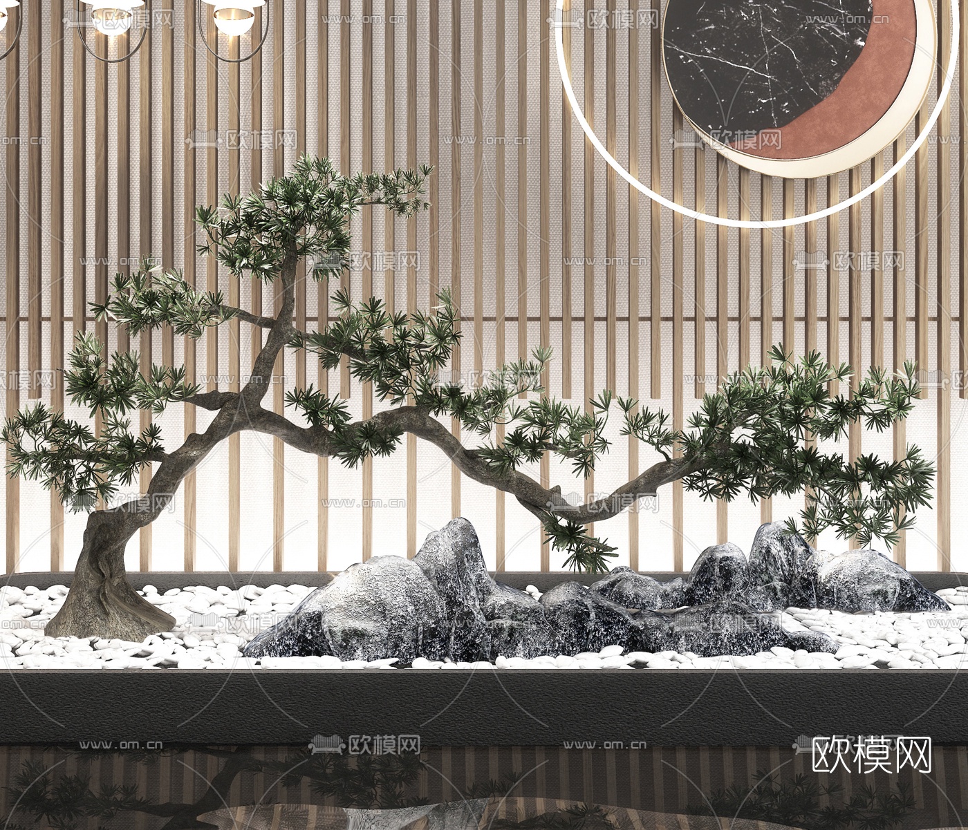 新中式松树假山景观小品3d模型下载（渲染图2）