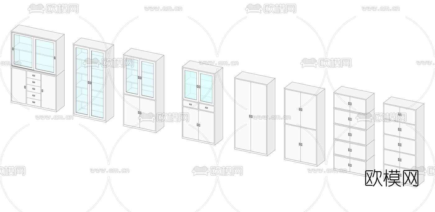 现代办公文件柜su模型下载（渲染图2）